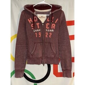 Hollister Full Zip Hoodie Womens Small Red Surf Team Vintage Y2K
